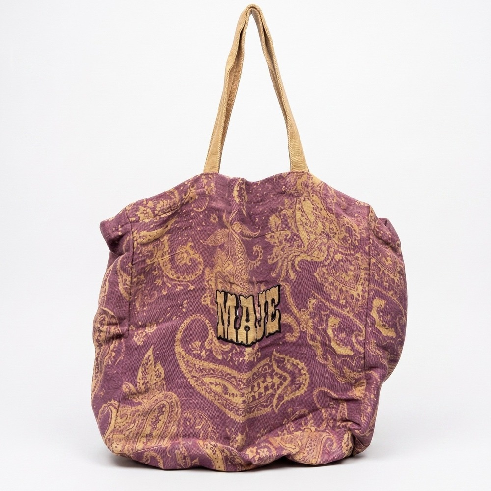 Maje Paisley Canvas Oversized Tote Bag Shoulder Purse Womens Large Purple Beach